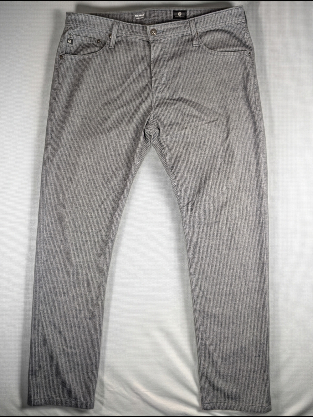 AG Adriano Goldschmied The Tellis Slim Fit Gray Herringbone Men's Pants 38RX32